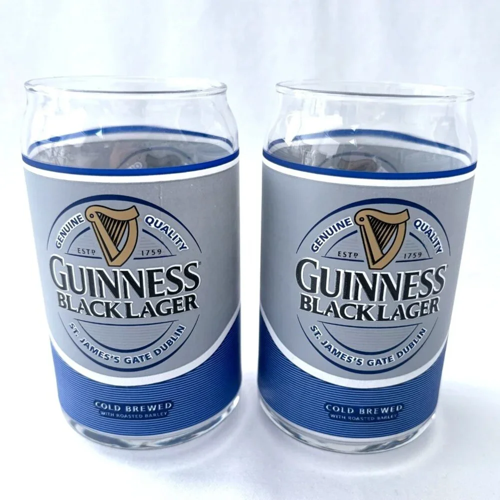 Guinness Black Lager Cold Brewed Can Shaped 16 Oz‎ Glasses Set of 2